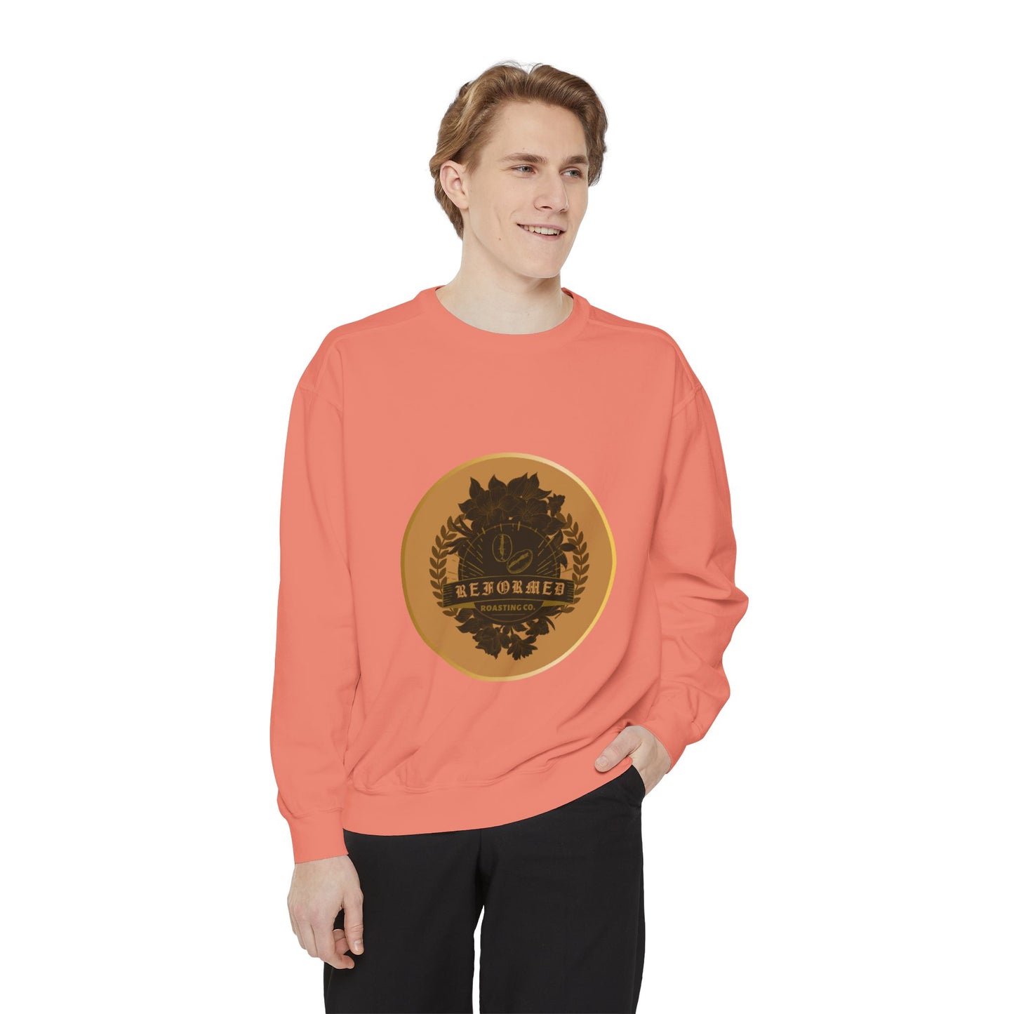 Garment-Dyed Sweatshirt with Vintage Crest Design - Cozy Fashion for All, Perfect for Gift Giving, Casual Wear, Everyday Comfort