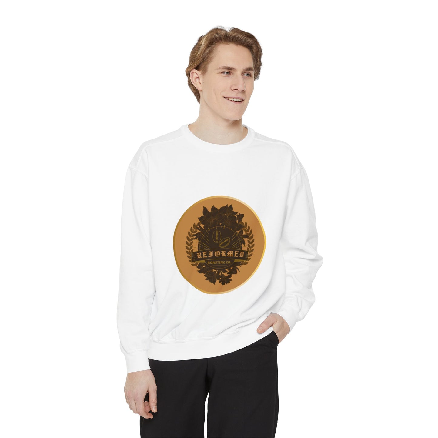 Garment-Dyed Sweatshirt with Vintage Crest Design - Cozy Fashion for All, Perfect for Gift Giving, Casual Wear, Everyday Comfort