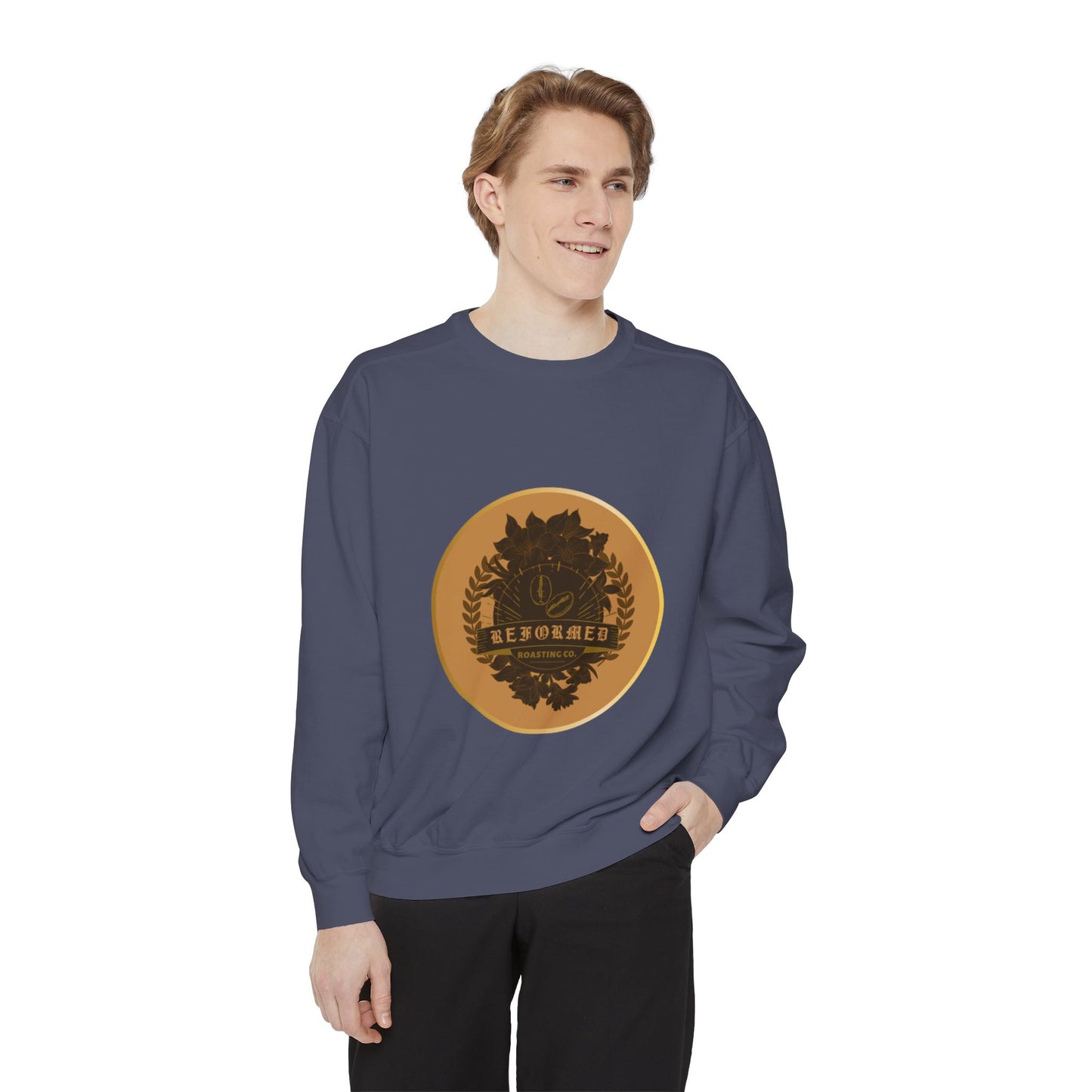 Garment-Dyed Sweatshirt with Vintage Crest Design - Cozy Fashion for All, Perfect for Gift Giving, Casual Wear, Everyday Comfort