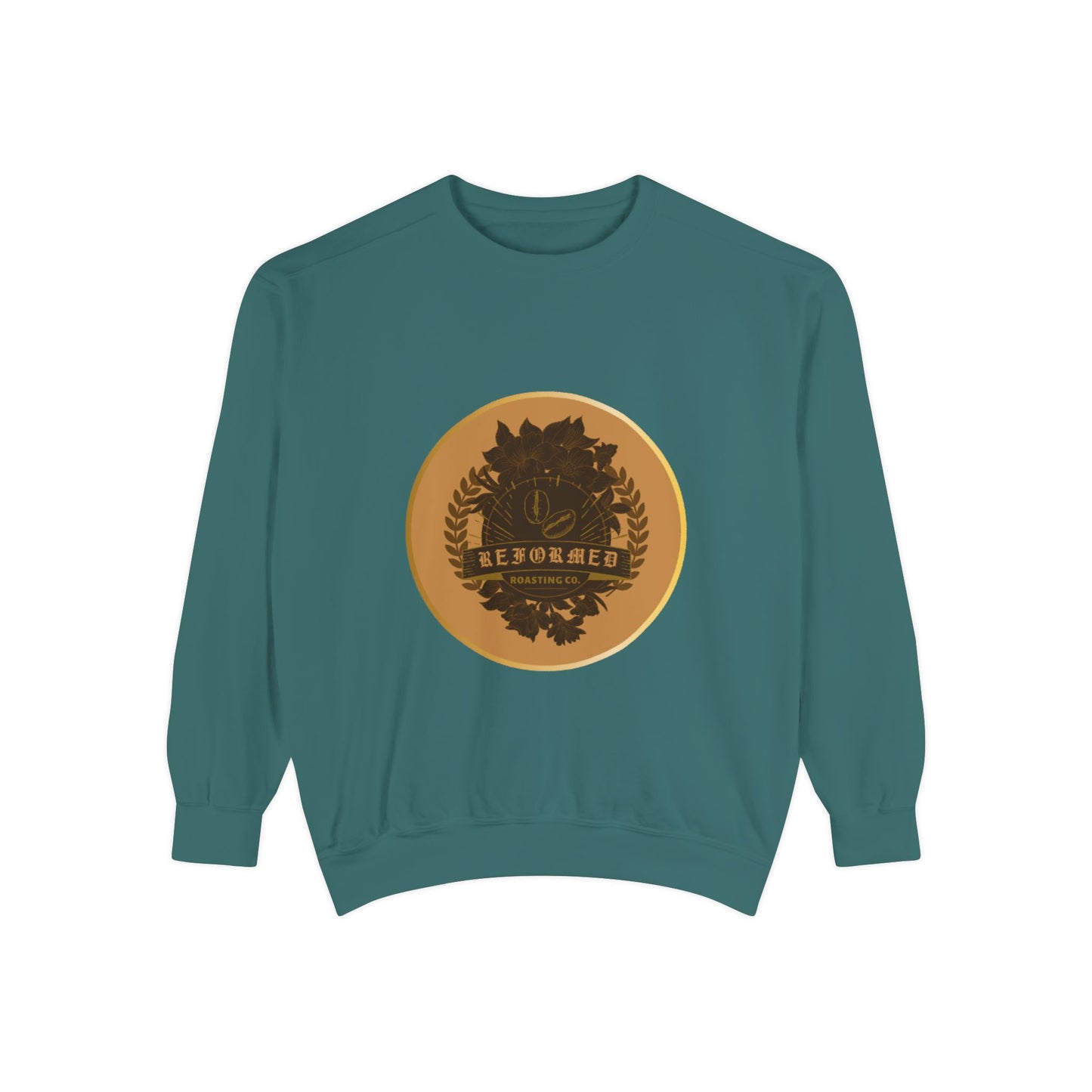 Garment-Dyed Sweatshirt with Vintage Crest Design - Cozy Fashion for All, Perfect for Gift Giving, Casual Wear, Everyday Comfort