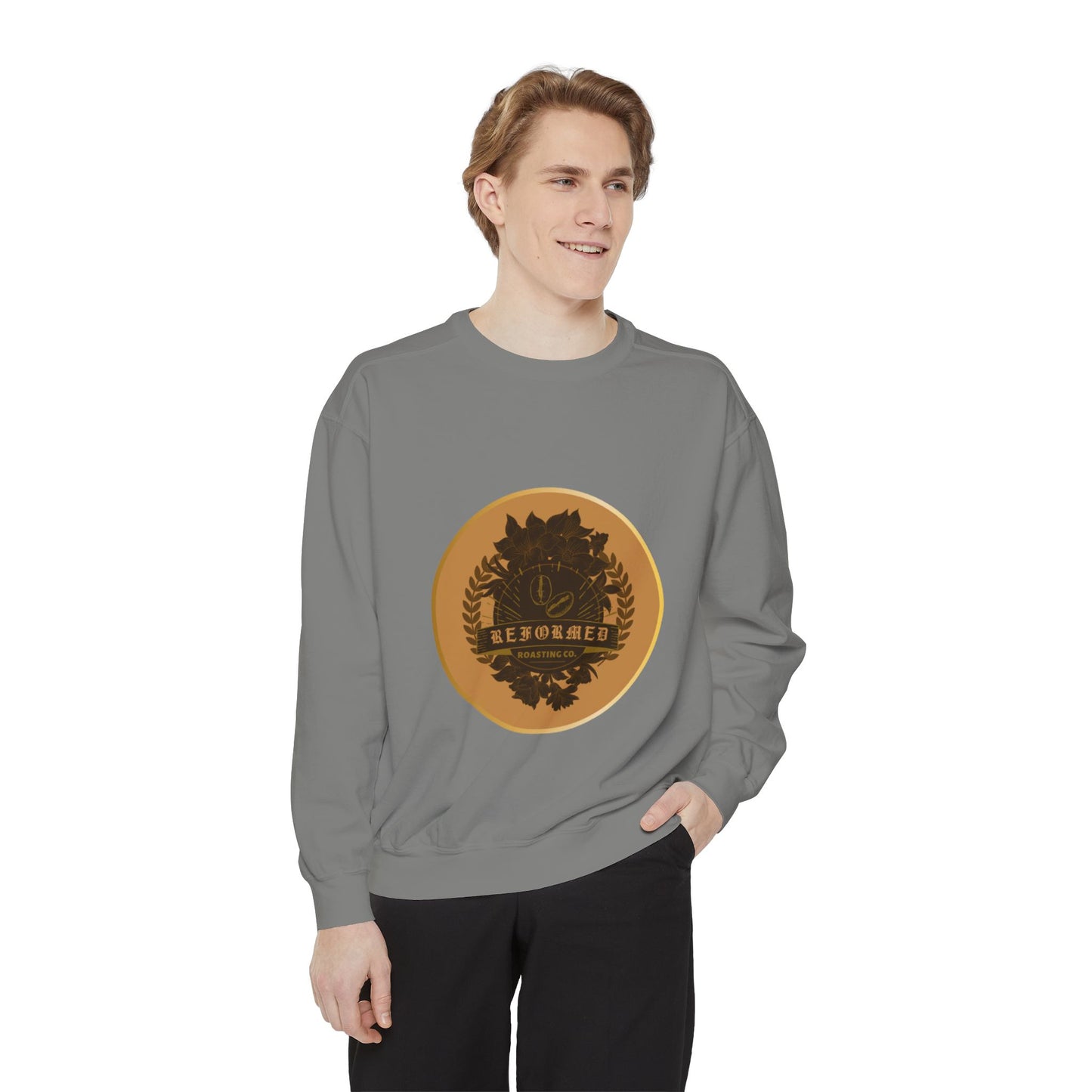 Garment-Dyed Sweatshirt with Vintage Crest Design - Cozy Fashion for All, Perfect for Gift Giving, Casual Wear, Everyday Comfort